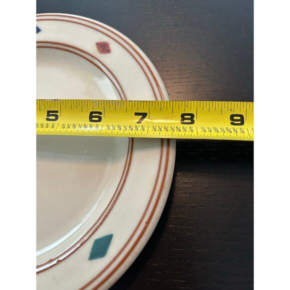 4 Salad Plates Cheyenne Hartstone AZtec Design USA Blue Green Red Diamond Shapes - Picture 4 of 5